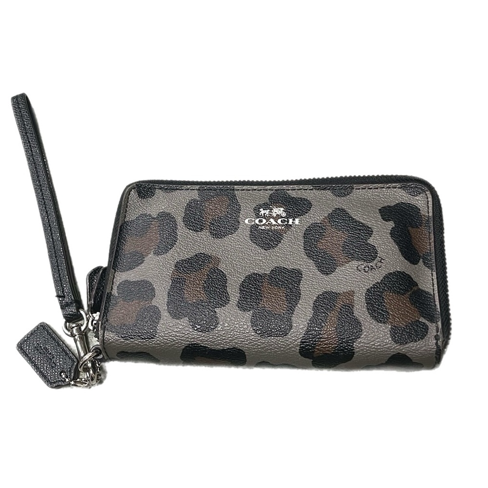 Coach Double Zip Phone Wallet With Ocelot Print F53565